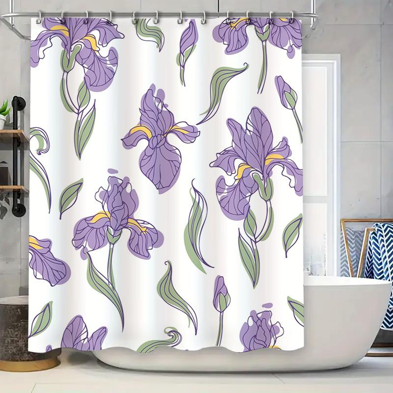 

Purple Iris Shower Curtain Waterproof Polyester Fabric Bathroom Decor Floral Printed Curtains For Home Decoration (White Backgro W60H190(CM)-1 Pcs