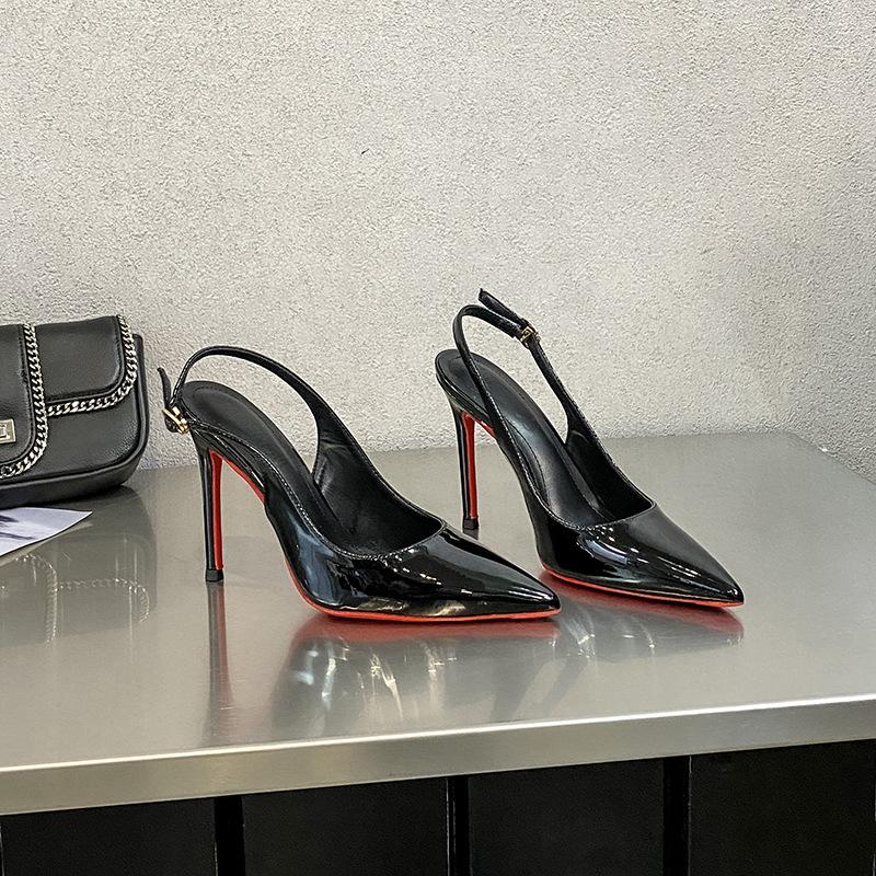 ZS222-1 red-soled high heels femininity thin heels sexy bridesmaids black pointed large size single shoes autumn and winter