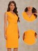 Allegra K Women's Office Pencil Dress, Sleeveless, Wrap V-Neck, Belted, Bright Orange, Size M