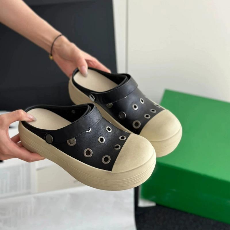 

Thick-soled heightening hole shoes women s new summer breathable sandals bag head half slippers versatile casual 35 чёрный