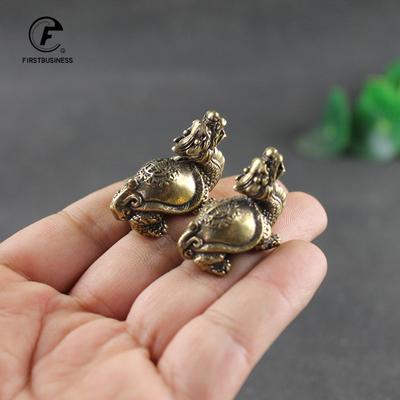 Antique Copper Solid Longevity Dragon Turtle Miniature Figurines Desk Ornament Vintage Brass Animal Sculpture Craft Home Decor