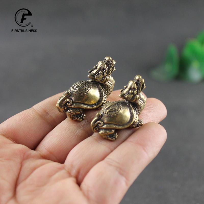 Antique Copper Solid Longevity Dragon Turtle Miniature Figurines Desk Ornament Vintage Brass Animal Sculpture Craft Home Decor