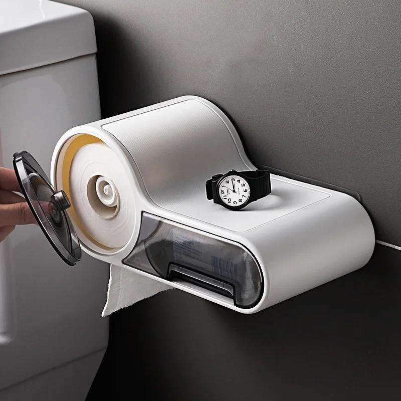 Portable Toilet Paper Holder Household Storage Rack Toilet Paper Holder Bathroom Wall-mounted Waterproof Storage Tissue Box