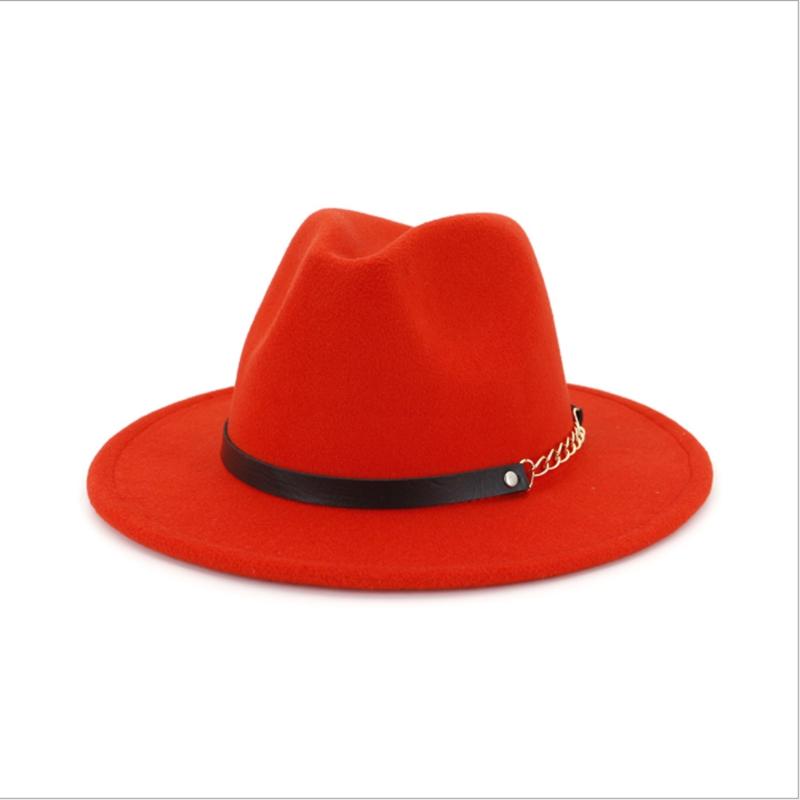 Wzcx Solid Color Korean Version Women Jazz Hat Autumn Winter Casual Tide Belt Vintage Red Felt Hat Adult Cap