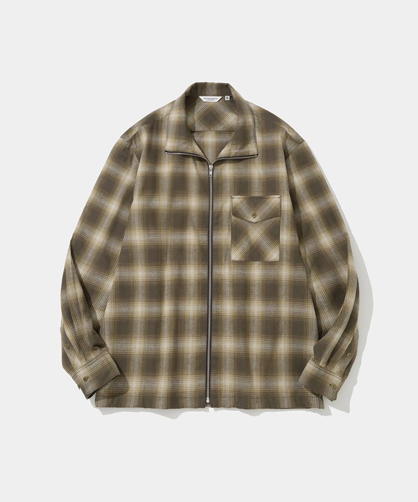 UNIFORM BRIDGE Zip-Up Check Shirt Jacket Brown Check