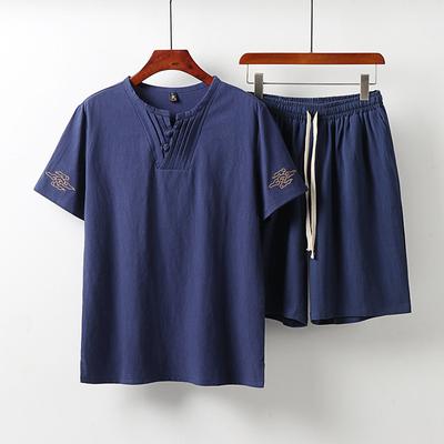 Summer Tang Suit Men's Cotton and Linen Suit Chinese Style Summer Linen Short-sleeved Clothes