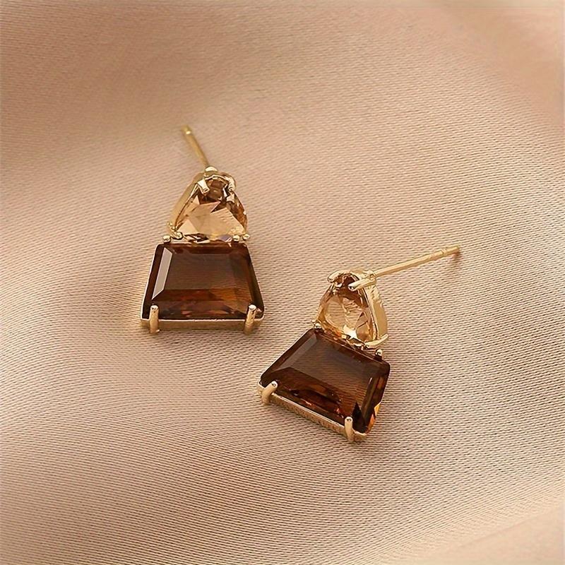 

Fashionable Cubic Zirconia Pendant Earrings for Girls Brown Inlaid Zirconia Pendant Earrings Birthday Party Daily Jewelry