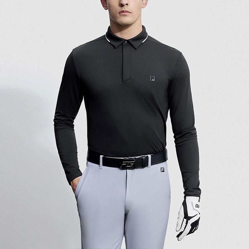 Fila Golf Series Solid Color Elite Long Sleeve Polo Shirt Men Tops Deep-Black A11M345209FBK