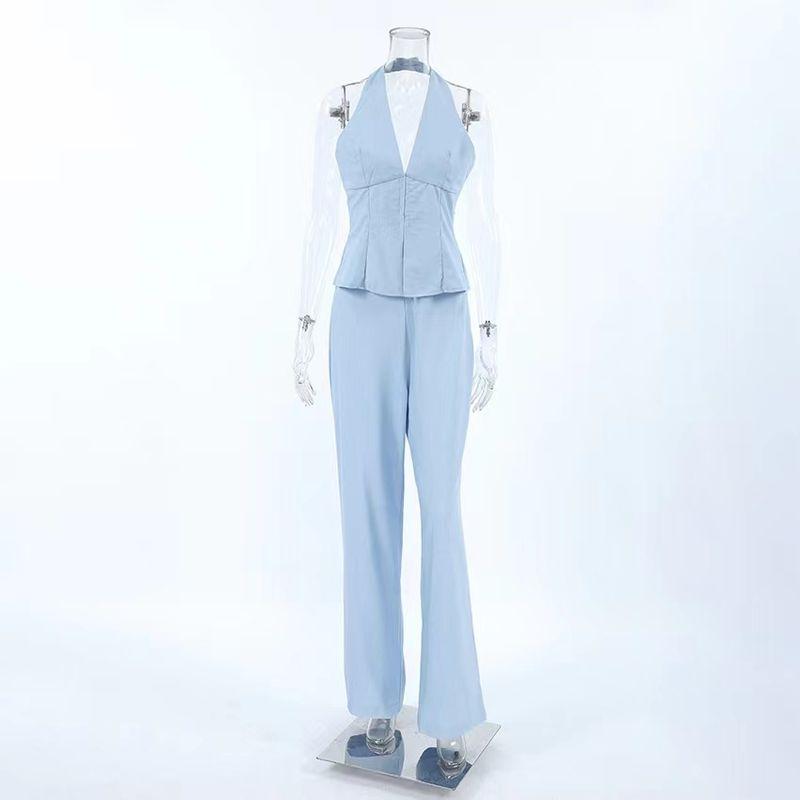 European and American Sexy Halterneck Vest High Waist Pants Suit Hanging Neck Vest and Pants Set