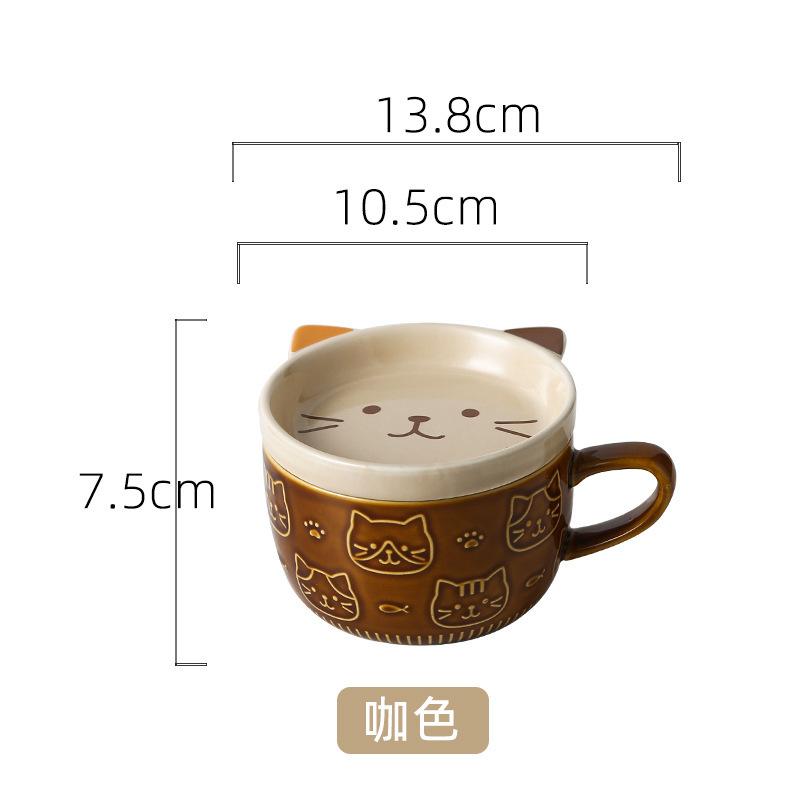 Super Cute Creative Cute Cat Ceramic Plate With Lid High Value Cartoon Student Milk Oat Cup Water Cup