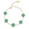 Titanium Steel Four-leaf Clover Flat 18K Bracelet/golden&green
