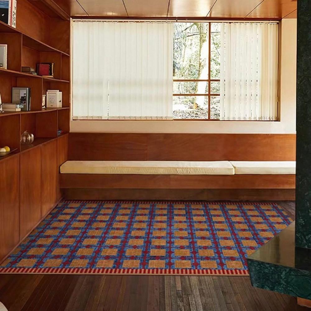 American Retro Checkered Carpet Contrasting Colour Bedroom Living Room Study Carpet Classic Home Decor