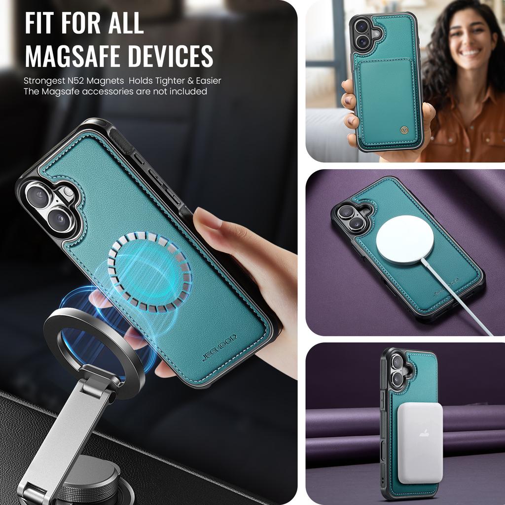 For iPhone 17 Case JEEHOOD J05 Leather Mobile Cover with Detachable Magnetic Card Bag