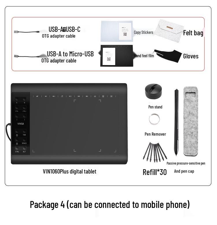 Wencai 1060PLUS Digital Hand-Painted Tablet with Passive Pen for Mobile and Computer Drawing