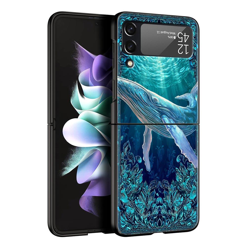 Blue Ocean Fish Hard PC Phone Case For Samsung Galaxy Z Flip 7 6 5 4 Black Cover For Galaxy Z Flip 3 Foldable Shell Fundas Capas