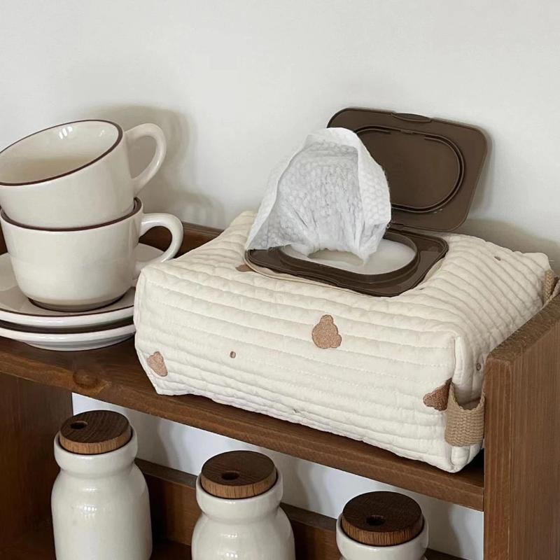 Portable Ins Simple Fabric Tissue Box Hanging Wet Wipes Case Storage Pouch Fit for Car Home Kitchen Use
