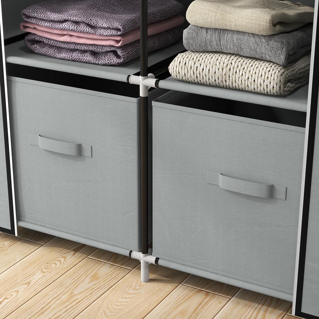 Wardrobe Fabric Wardrobe 1 Clothes Rail, 2 Drawers, 83 x 42.5 x 162.5 cm, Grey