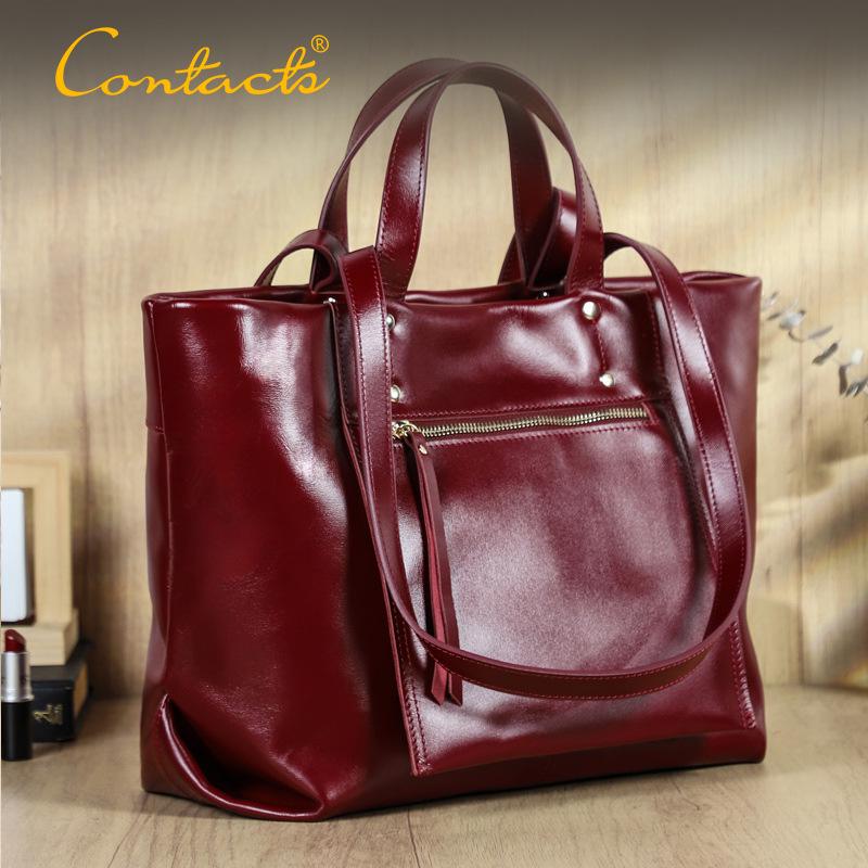 Women's Full-Grain Cowhide Large-Capacity Handbag - Genuine Leather, Business Commuting, 14-Inch Laptop Bag, Single-Shoulder Design.