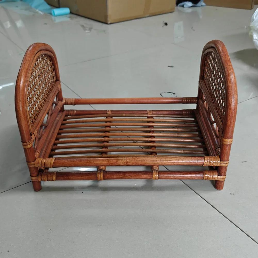 Wooden Bed Photo Vintage Rattan Posing Bed Background Photo Props Fotografia Handmade Bed Baby Shoot Accessories Infant Boy Girl