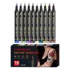 Caneta de Tatuagem Temporária de 10 Cores, Marcadores de Tatuagens Temporárias para Pele, Kit de Canetas de Tatuagem, Kit Lavável de Pintura Facial e Corporal, Canetas Marcadoras de Arte para Adultos para Festa Festival