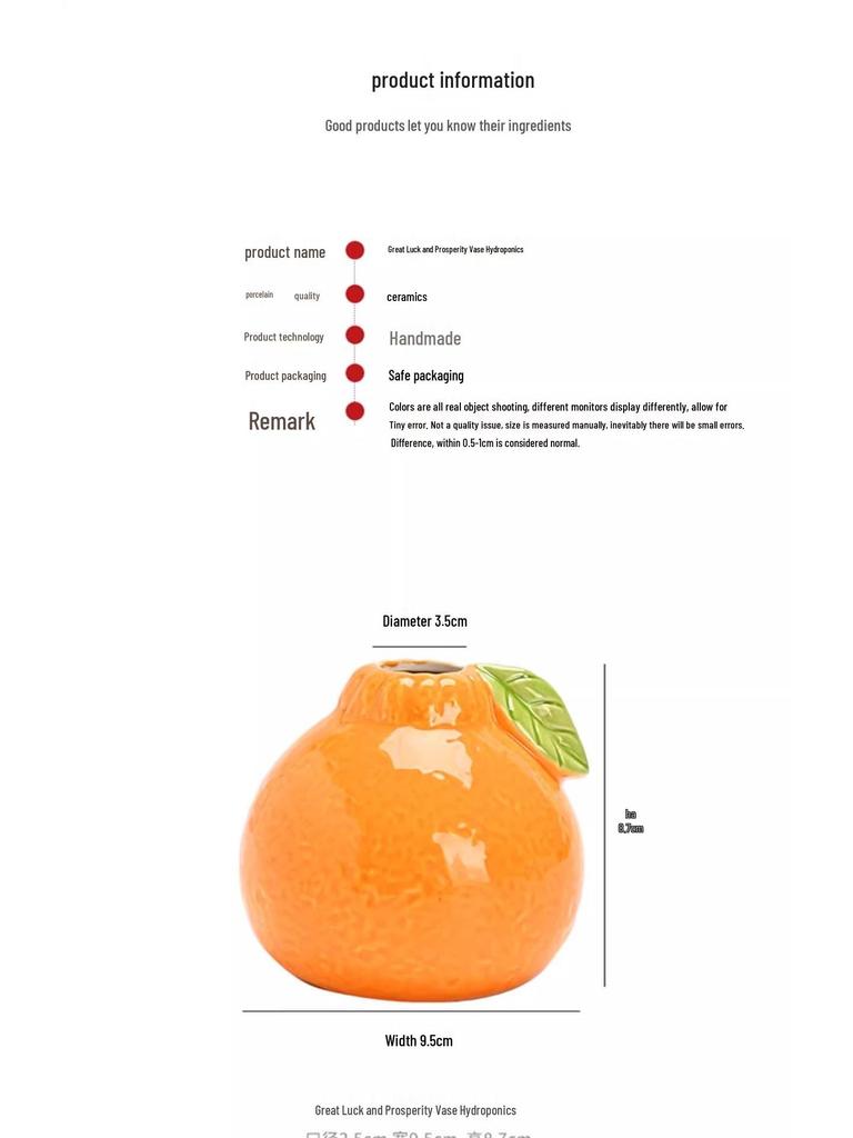 Country Style Ceramic Orange Vase for Hydroponic Ivy and Tabletop Decor