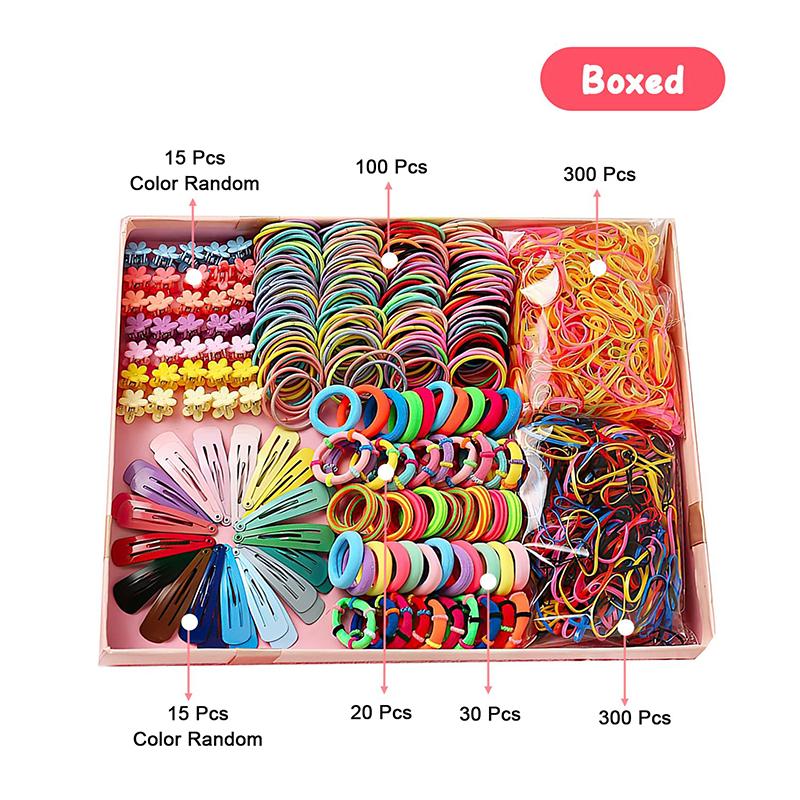 780Pcs Hair Accessories Set For Girls Hair Clip Set Elastic Rubber Bands Flower Hair Clip Metal Snap Hair Clips For Girls Gift
