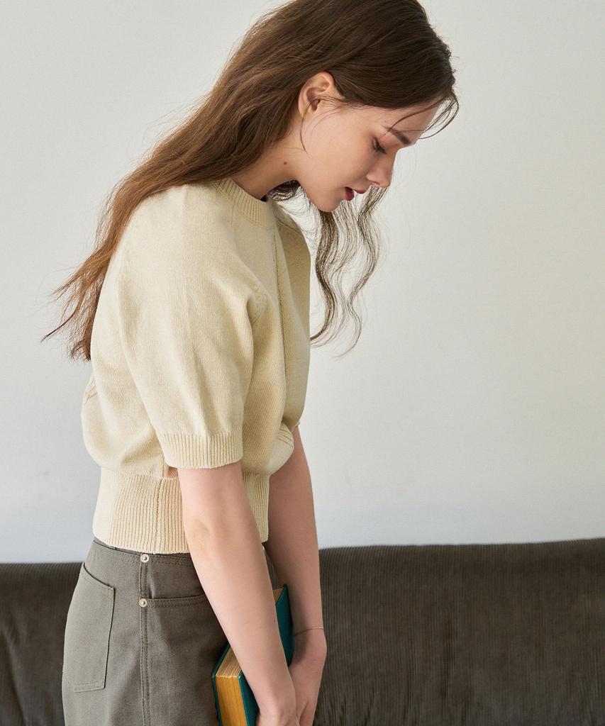 Deuloupisumeon Cable Line Linen Short Sleeve Knit [Sky Blue]