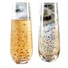 Stemless Champagne Flute Set of 2 Gold Confetti Decal Drinking Glasses Durable Wine Water Cocktail Bar Glassware Gift