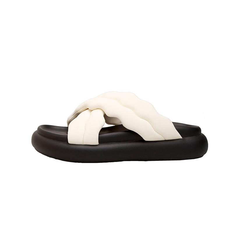Thick-bottomed Cross-strapped One-word Cool Slippers Women's Summer Versatile Comfortable Soft-bottomed Non-slip Beach Bread Cool Slippers