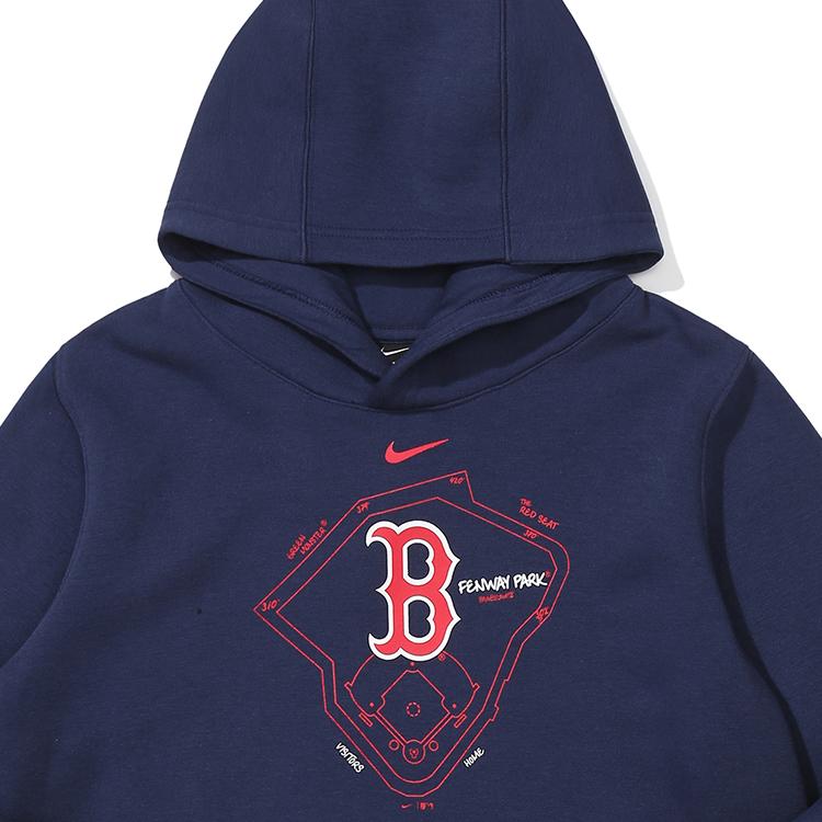 Nike X MLB Hoodie Boston Red Sox Letter Logo Print Pullover Long Sleeve Kids Hoodies Navy 3Z3B7SBF7-BOS