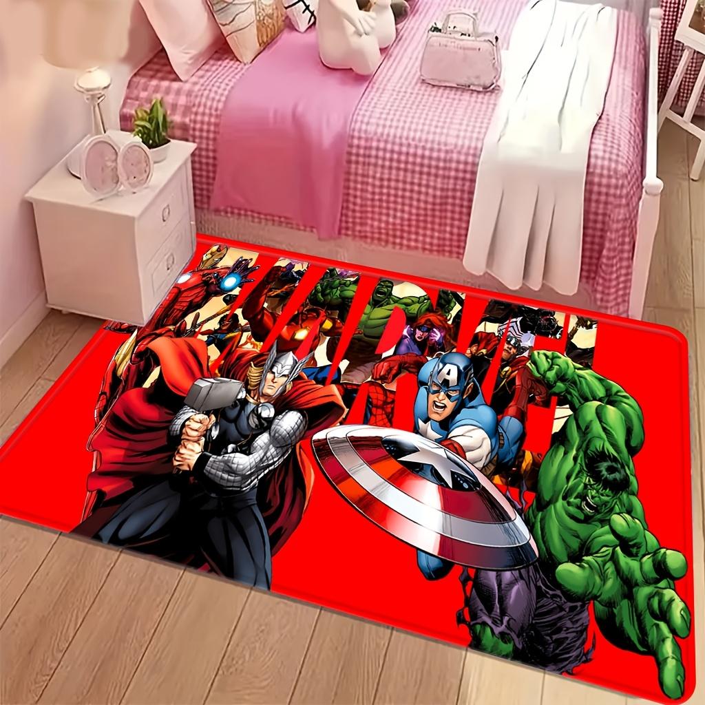 Marvel Has Authorized 1pc Cartoon Printed Floor Mat, Featuring Iron Man, Thor, Captain America, Hulk Hero Group Portrait, Red