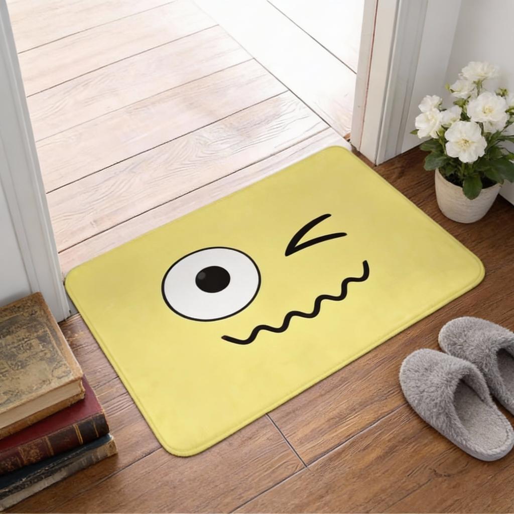 1pc Flannel Doormat, Outdoor Indoor Door Mat, Souvenir and Holiday Gift, Smiling Friend Logo Doormat, Rectangular Floor Mat