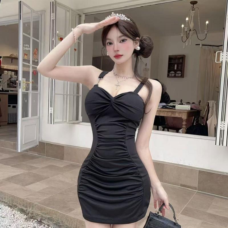 Sexy Low-Cut Bodycon Mini Dress With Ruched Detail High Waist Sleeveless Slip Women