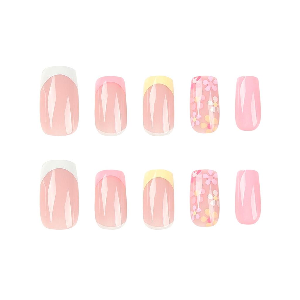 French Simple Floral Rectangular Wearable Nails - European & American Style Nail Art Tips