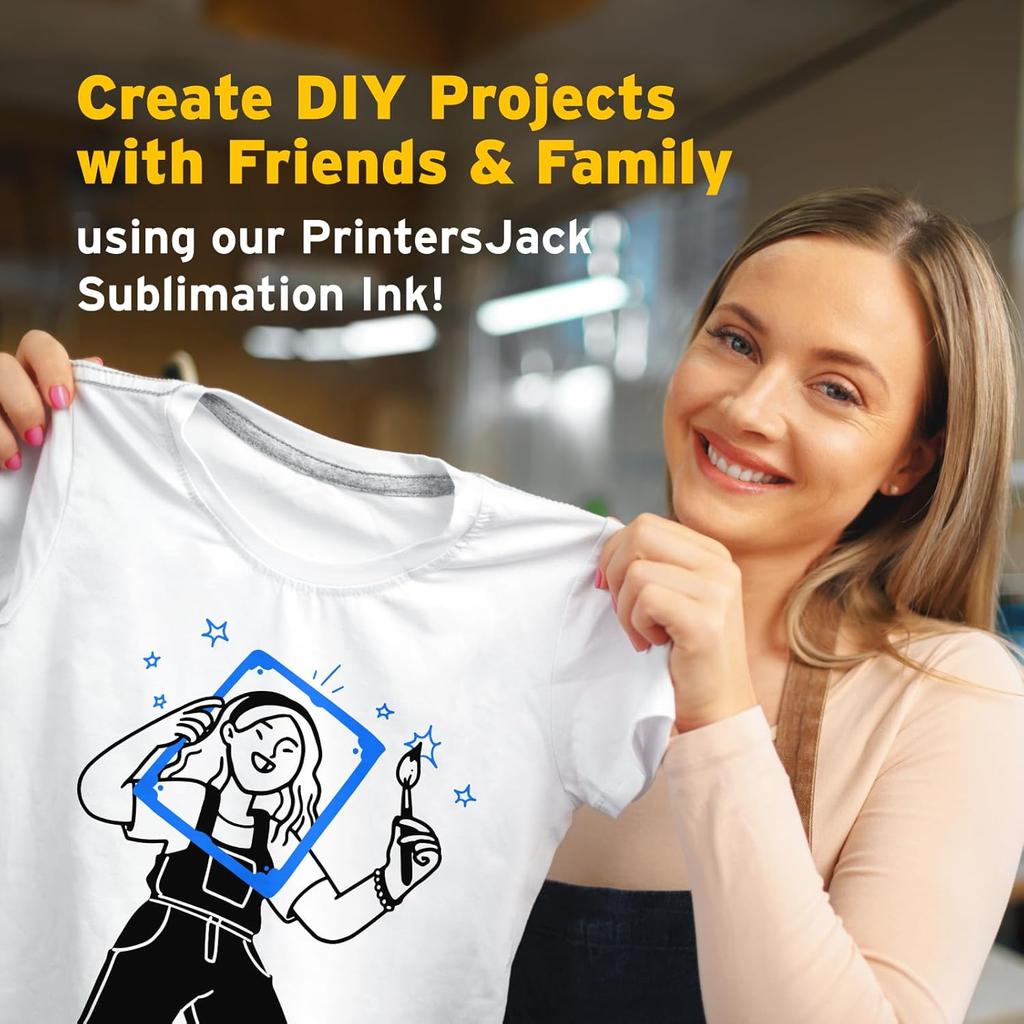 Printers Jack 600ML Sublimation Ink for ET-8550 ET-8500 Wide-Format Supertank Printers Heat Press Transfer on T-Shirt (6x100ML, 6 Colors-BK PB CM Y