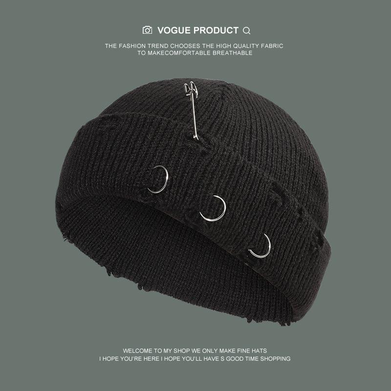 Autumn and Winter Hole Breaking Ruffian Hat, Solid Color Knitted Hat, Men's and Women's Street Knitted Hat, Versatile Design