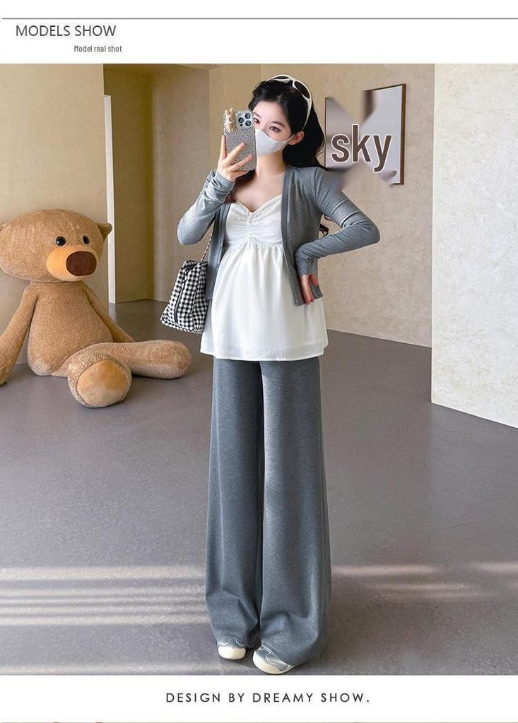 Maternity Spring Chic Camisole Cardigan & Wide-Leg Pants Set - French Elegant Style