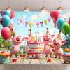 Un telo di sfondo per la festa di compleanno di un maialino carino - decorazioni colorate per photo booth realizzate in materiale poliestere