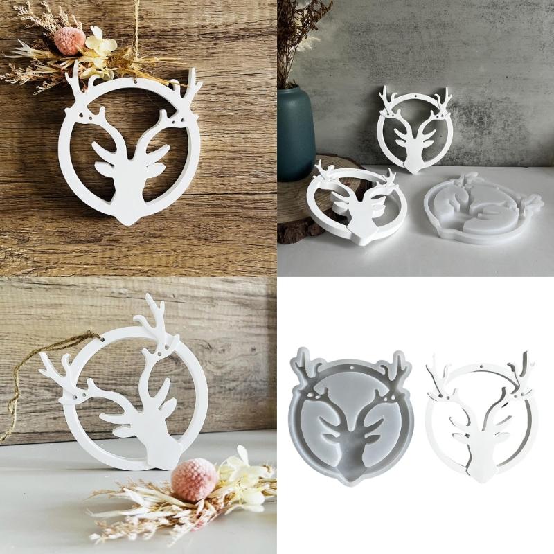 Silicone Mould for Circular Elk Pendant Making Handmade Christmas Themed Decoration Mould Holiday Wall Hangings Mould