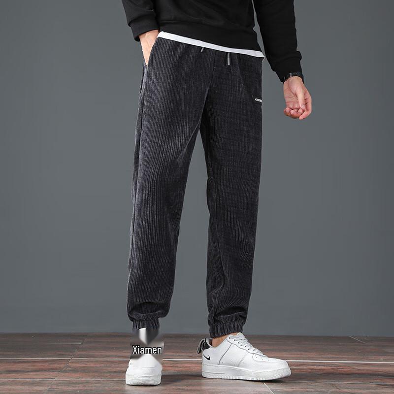 Men's Corduroy Fleece-Lined Drawstring Jogger Pants