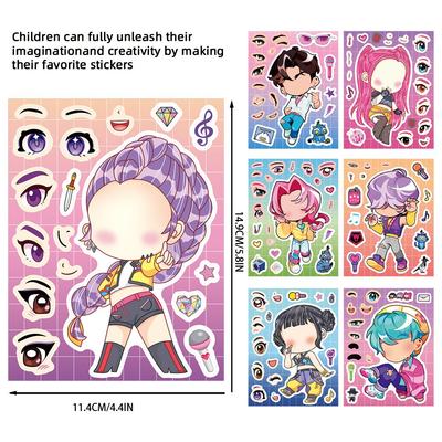 Nouveau 8/16/24 Feuilles Kpop Chasseurs de Démons Faire une Tête Autocollants Puzzle Drôle Jouets Anime Jigsaw Assembler Autocollants Enfants Jeu Bricolage Cadeaux