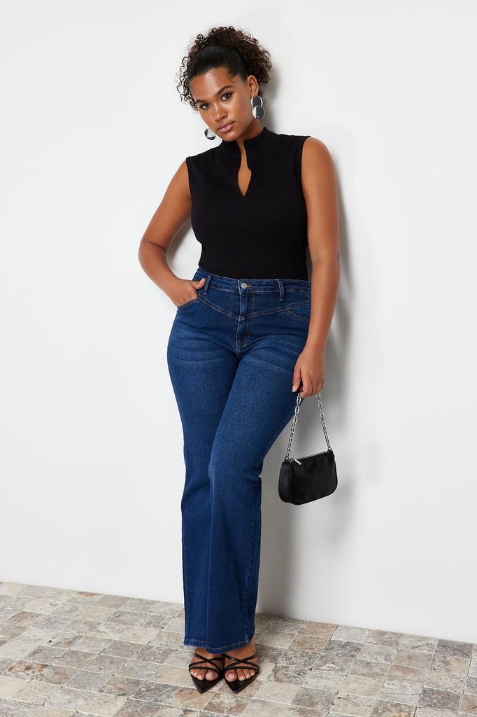 Women's Style Plus Size Light Blue Flare Fit Denim Jeans with Stitching Detail