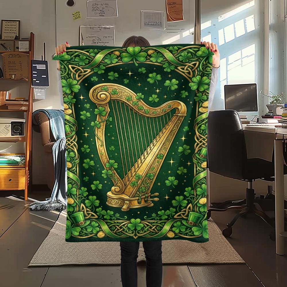 1Pc St.Patrick's Day Print Flannel Blanket, High Quality Comfortable for All Seasons, Home Decor, Warmth and Comfort, Perfect for Christmas Gifts W73