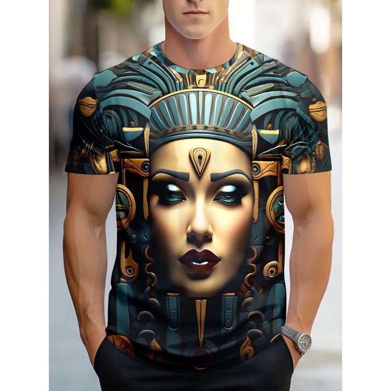 Altes Ägypten Pharao Muster 3D Gedrucktes T-Shirt Für Herren Sommer Freizeit T-Shirts Rundhals Oberteile Locker Kurze Ärmel Kleidung