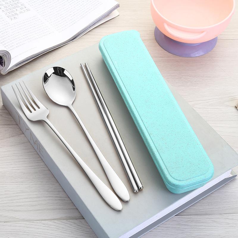 

Портативный набор столовых приборов из нержавеющей стали 304 для улицы, экологичные палочки для еды, вилка, ложка, набор из 3 предметов для путешествий