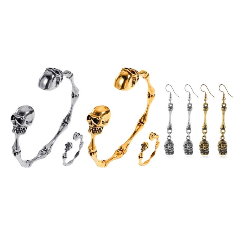 Fashionable Skull Bracelet Ring Earrings Handmade Jewellery Set Unisex Jewelry Fashion Accessories for Women and Men