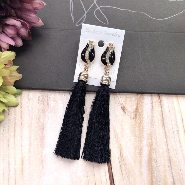 Retro flower gemstone with diamond fringed stud earrings long celebrity temperament earrings women's versatile earrings