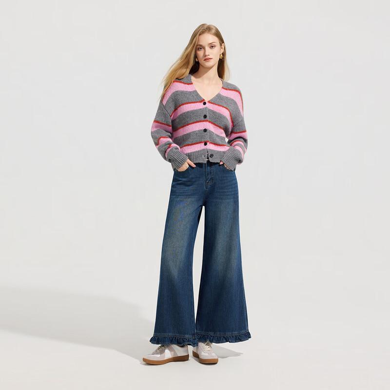 Tatou Women's Striped V-Neck Knit Cardigan