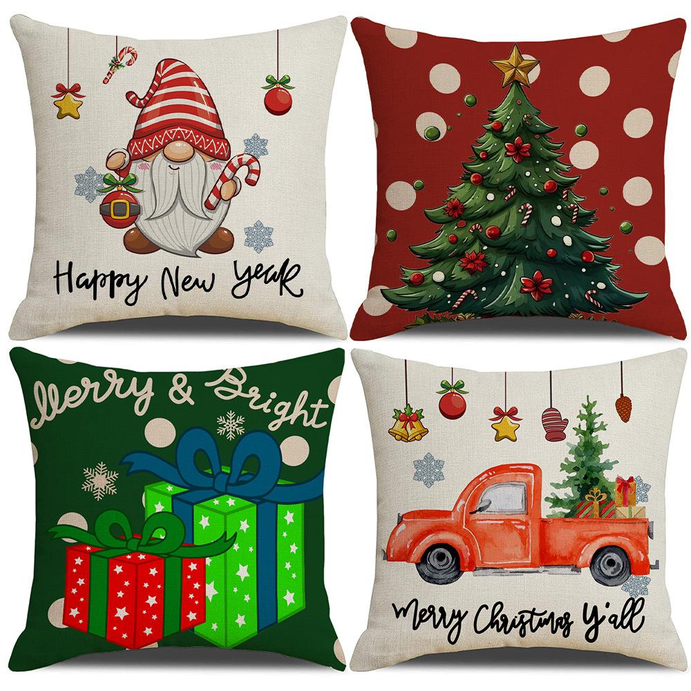 Christmas Tree Car Decoration Pillowcase Party Event Square Cushion Cover Linen Pillowcase
