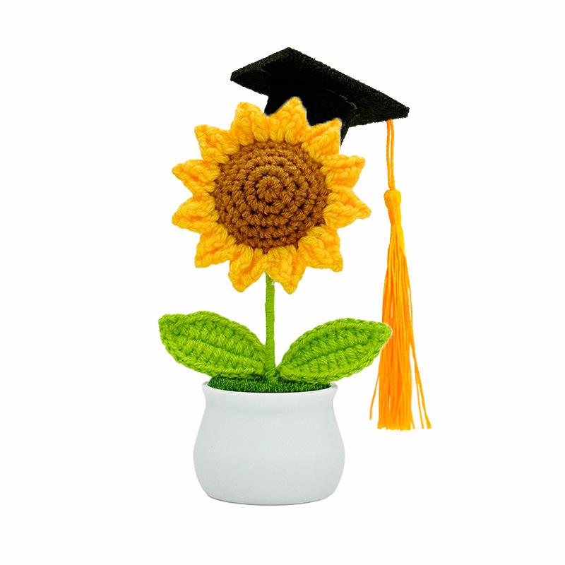 Hand-Knitted Wool Sunflower Bouquet: Perfect Graduation or Teacher's Day Gift